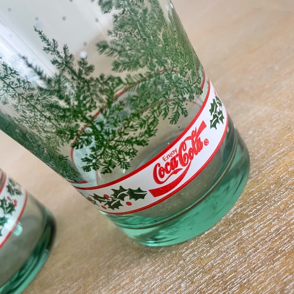 Libby Coca Cola Winter Holiday Pine Tree Drinking Glasses Vintage - Set of 4 - Picture 3 of 10
